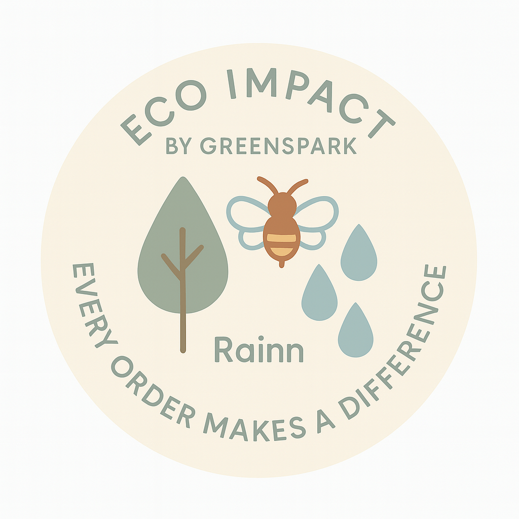 Eco Impact badge by Greenspark with tree, bee, and raindrops. Text reads 'Every Order Makes a Difference.'