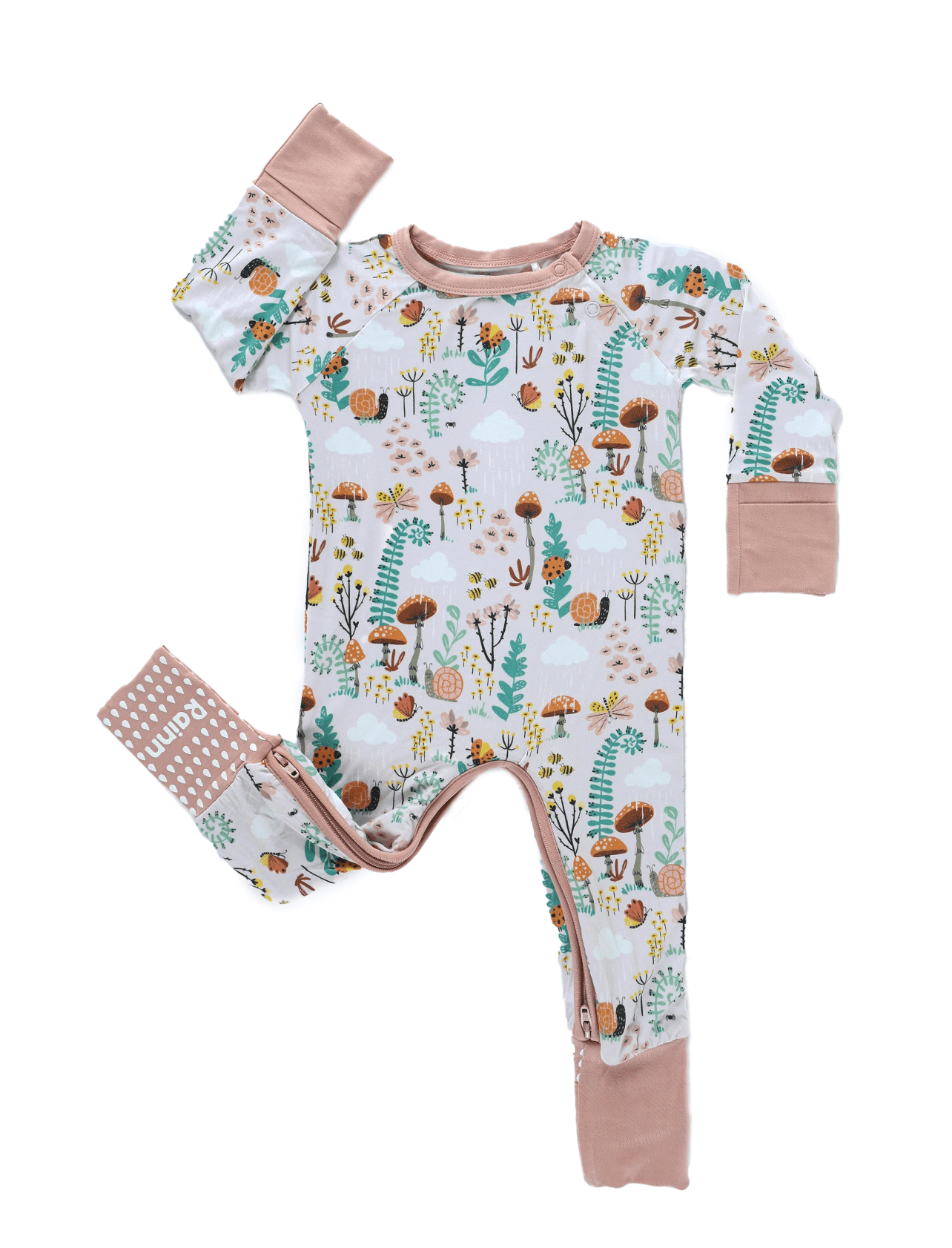 Fern Crescent Zipp Jammies in Critter Hollow print, eco-friendly bamboo, breathable, and gentle on baby's skin.