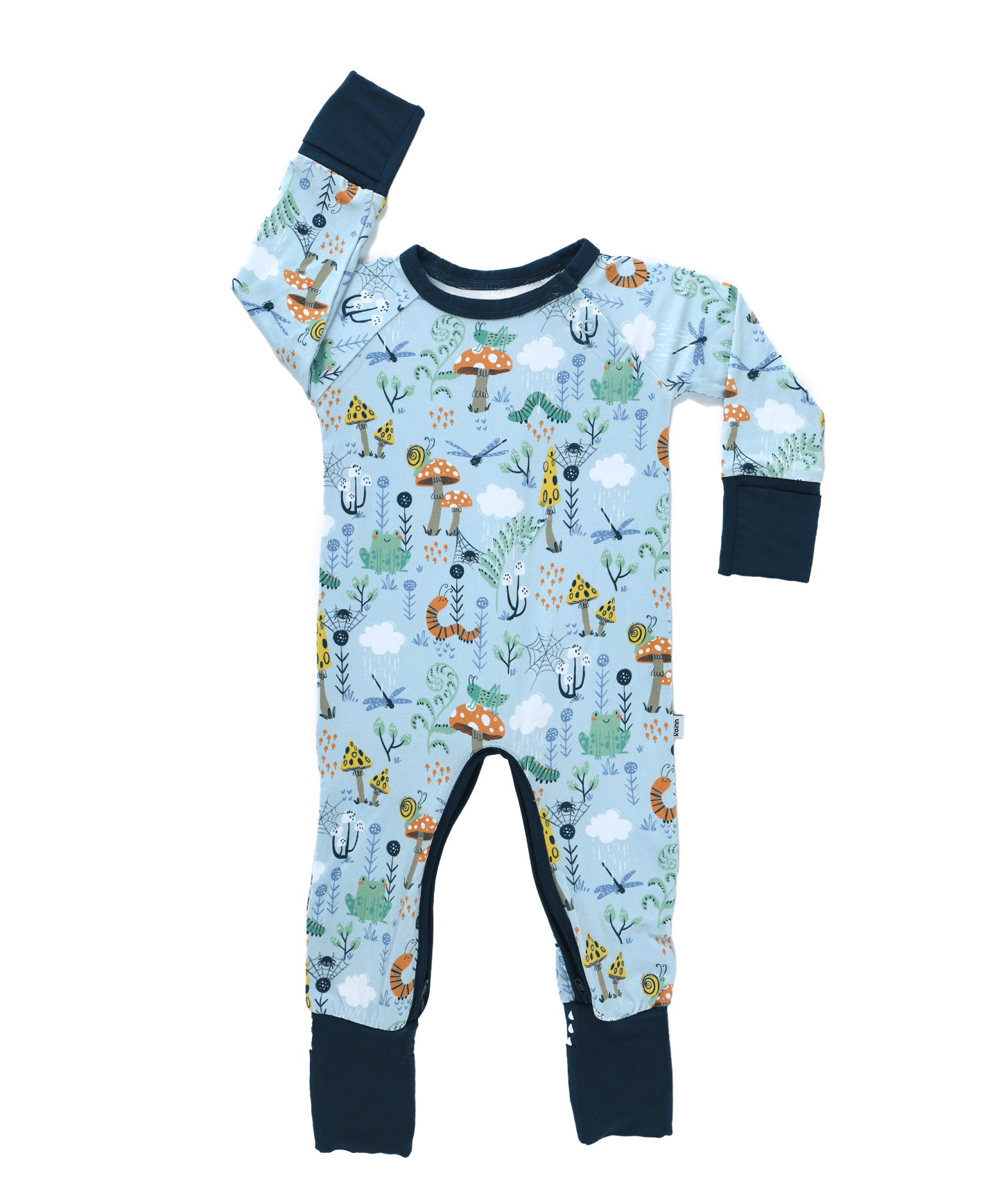 Bamboo Cresent Zipp Jammies with colorful animal and plant patterns for toddlers, designed for comfort and breathability.