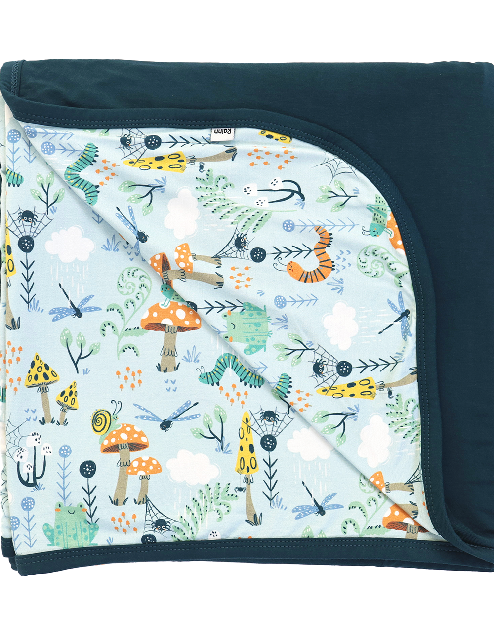 Bamboo Blanket - Critter Hollow in blue with animal and nature prints, perfect for cozy and breathable all-season use.